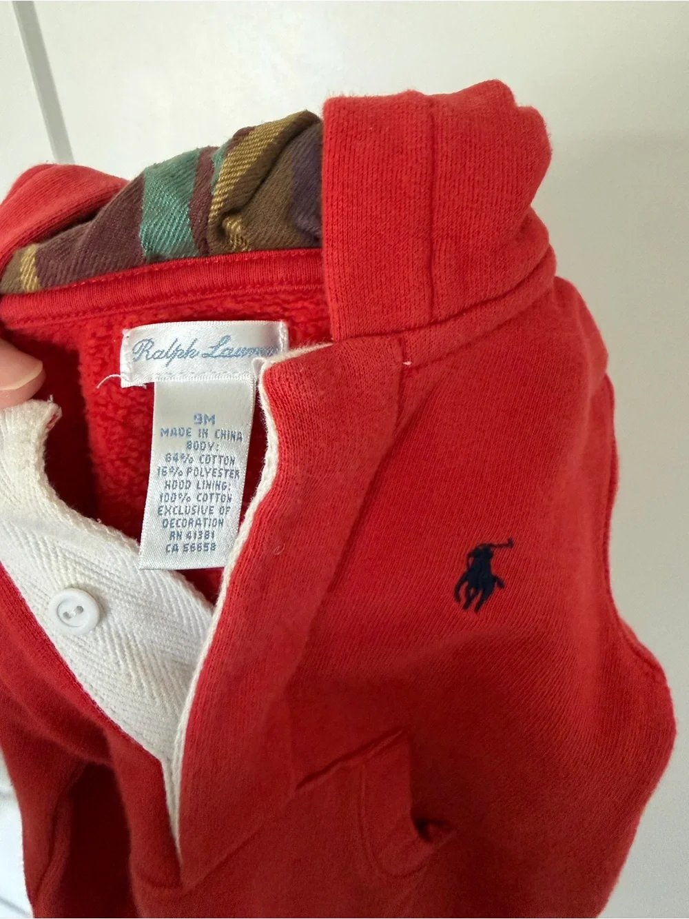 Ralph Lauren Red Hooded Baby Footie with Pocket
